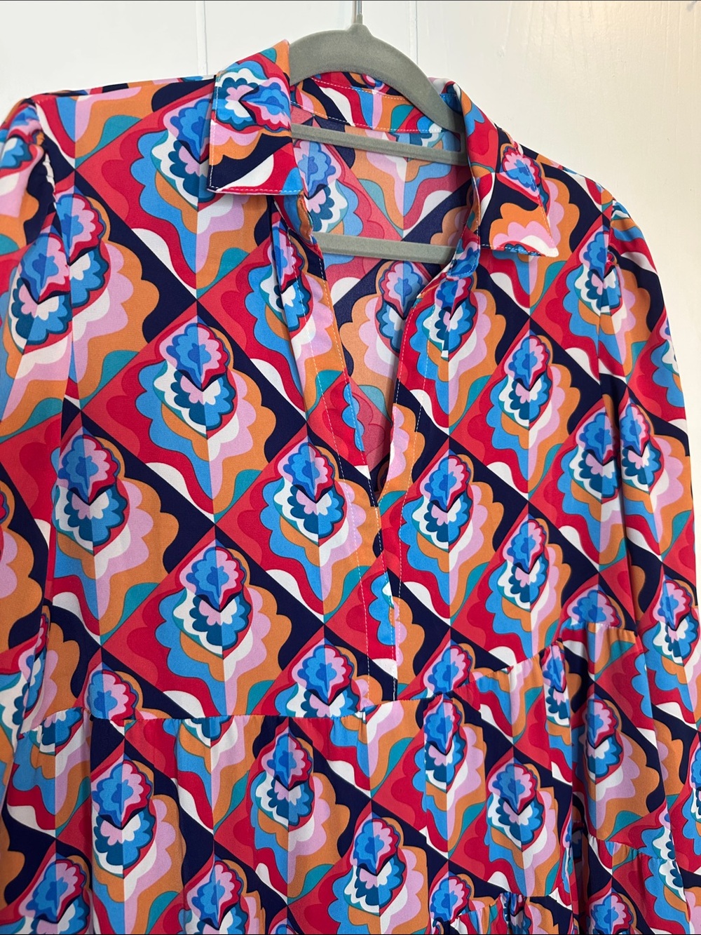 Source Unknown Pink and Blue Geometric Tiered Maxi Dress - Picture 5 of 10